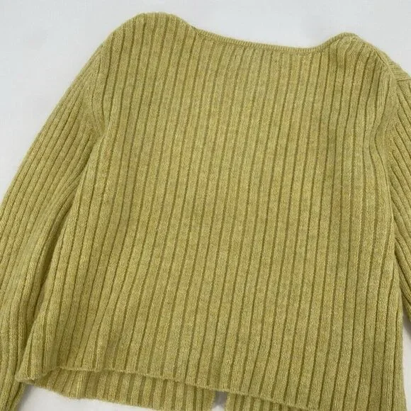 American Eagle Button-Front Cardigan Size Large Yellow Ribbed Cropped L - Picture 11 of 11